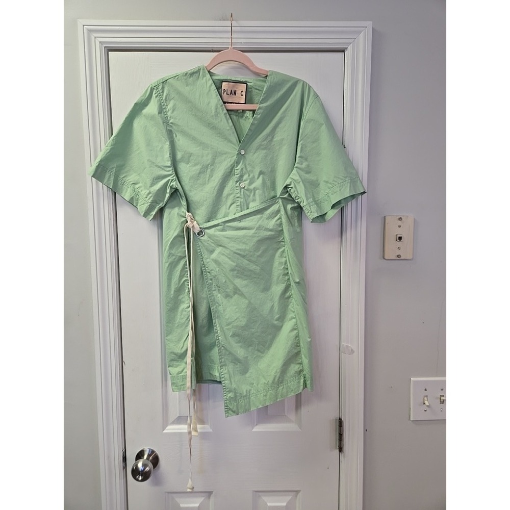 Plan C Mint Green Short Sleeve Asymmetric Wrap Dress Made in Italy Size 38